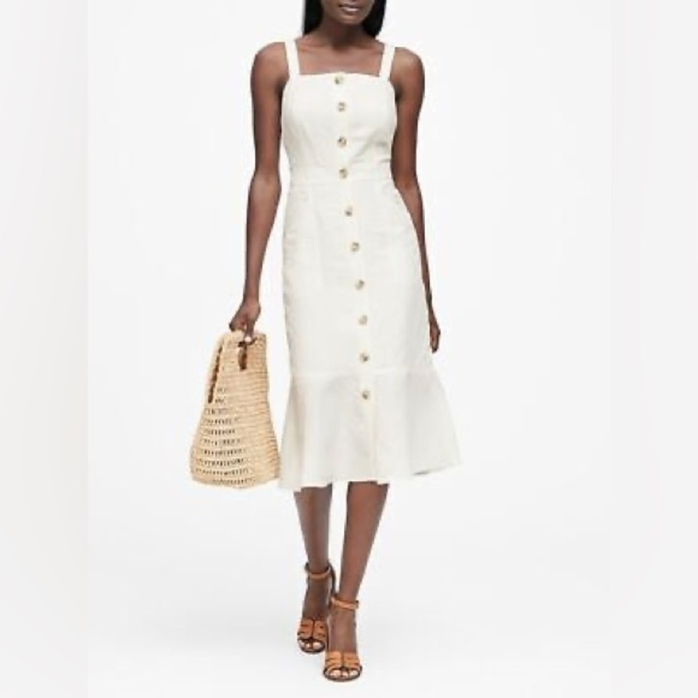 NWT Banana Republic White Linen Button Down Dress